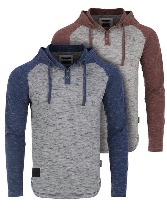 ZIMEGO Mens Long Sleeve Lightweight Hooded Henley – Color Block Pullover Hoodie for Casual Gym Workout Travel